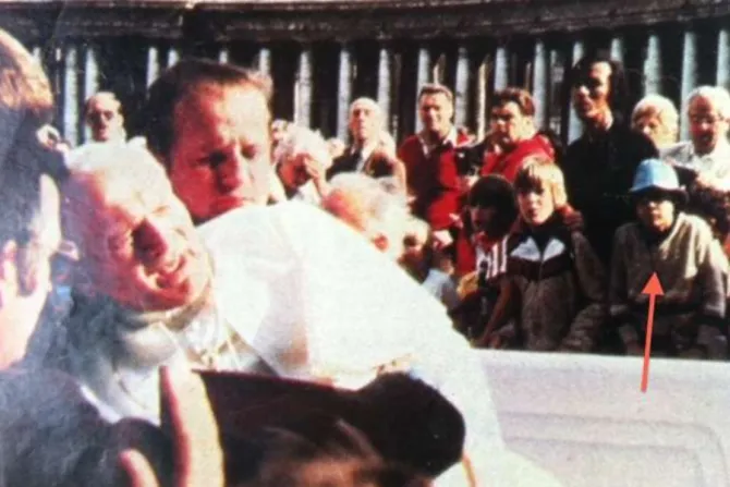 An arrow points to David DePerro in St. Peter’s Square on May 13, 1981