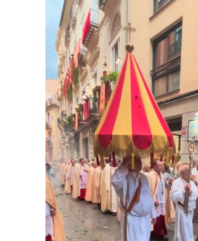 Clergy process through the streets during Corpus Christi in Valencia, Spain, June 11, 2023. Credit: Courtesy of Rachel Thomas