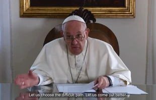 A screenshot of Pope Francis speaking during the fourth World Meeting of Popular Movements Oct. 16, 2021 CNA