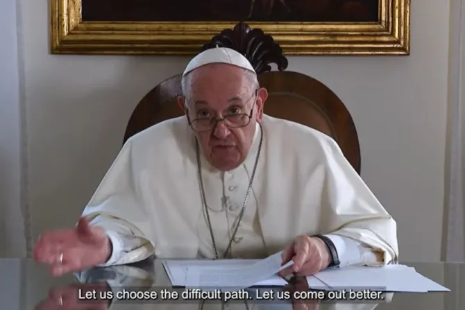 Pope Francis speaks to the fourth World Meeting of Popular Movements Oct. 16, 2021