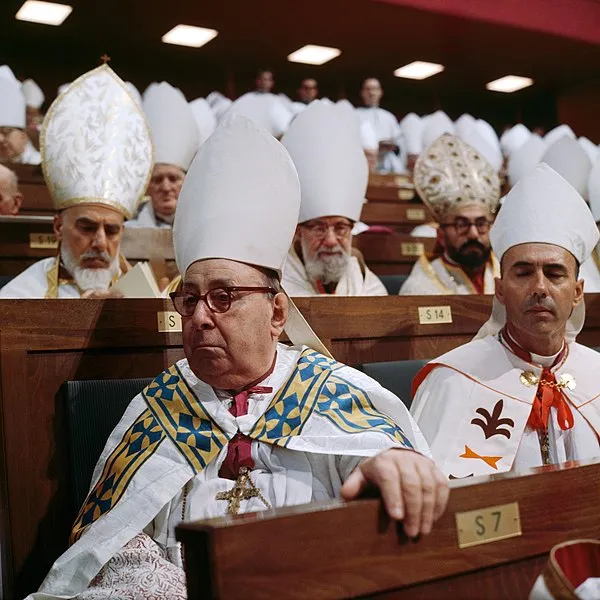 The council fathers seated during the Second Vatican Council, circa 1962-1965. Photo credit: Lothar Wolleh/Wikimedia Commons