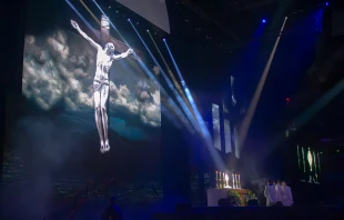 Approximately 24,000 people participated in Eucharistic adoration at the SEEK24 conference Jan. 3, 2024, in St. Louis. Credit: Jonah McKeown/CNA