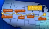 A map of a few of the largest cities that will be traversed by the Serra Route of the National Eucharistic Pilgrimages.