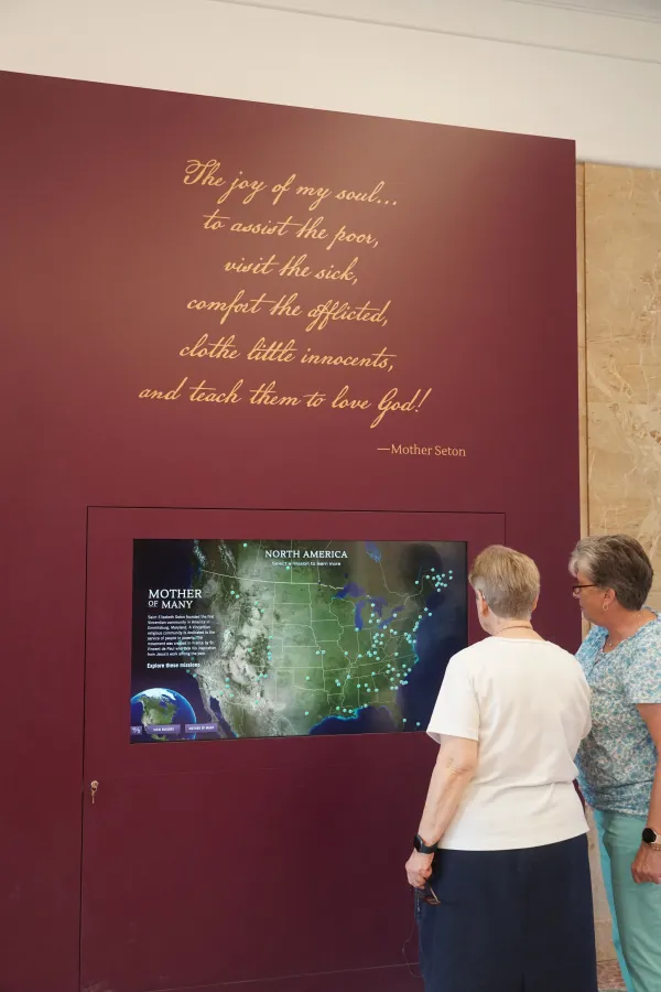 One of the interactive exhibits features the legacy of the Daughters of Charity, highlighting missions from around the globe. Sept. 20, 2023. Credit: Seton Shrine