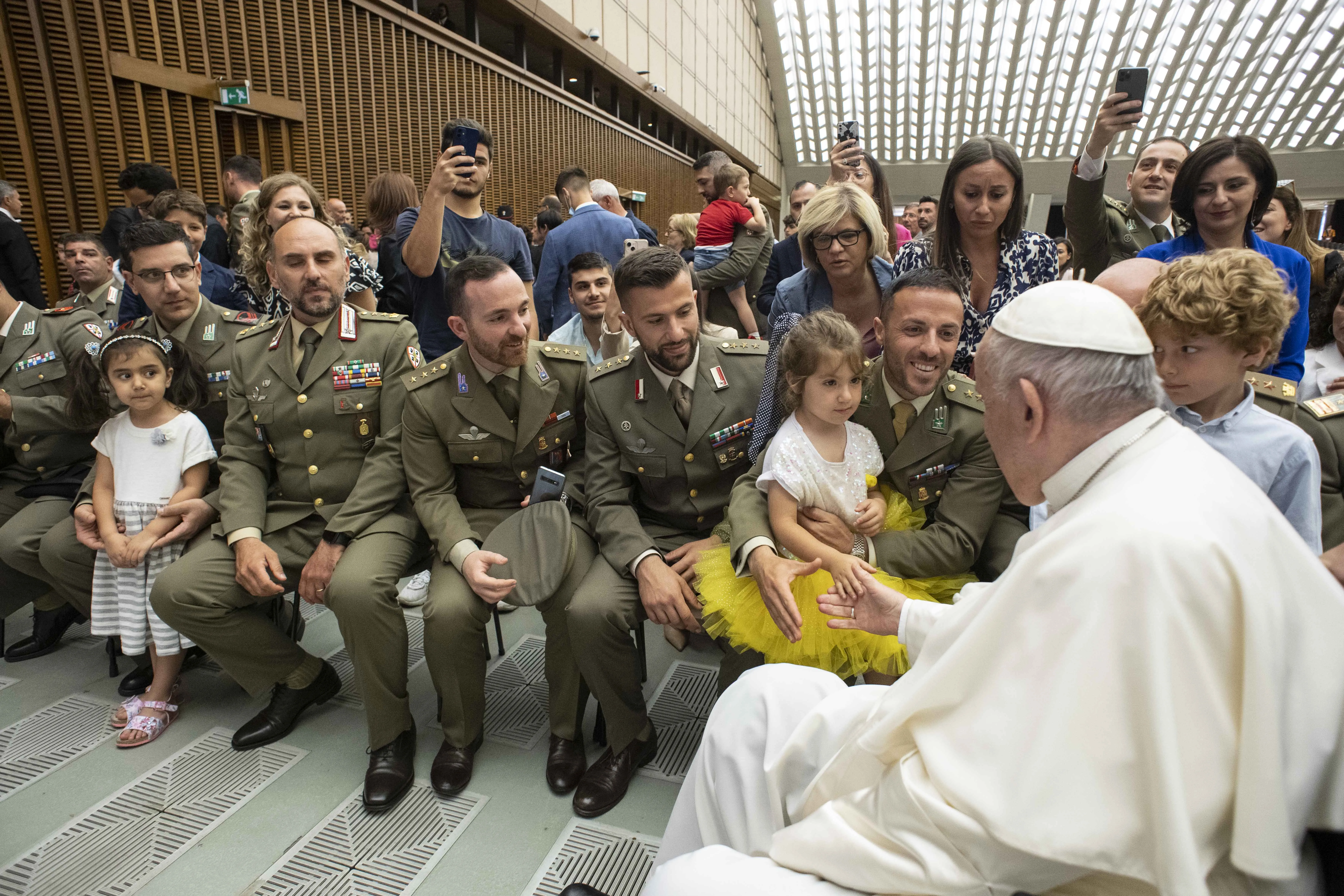 Pope Francis meets the Grenadiers of Sardinia Brigade, part of the Italian army, and their families, on June 11, 2022.?w=200&h=150