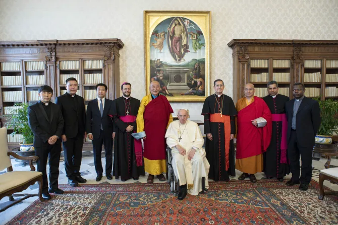 Pope Francis with a delegation including leaders of Buddhism in Mongolia on May 28, 2022