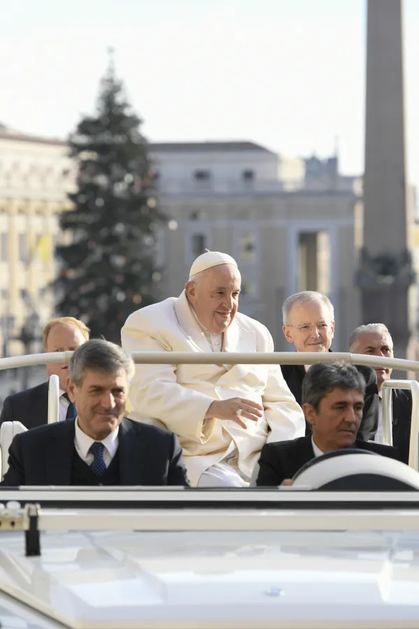 Pope Francis greeting pilgrims at St. Peter’s Square at the Vatican, Nov. 30, 2022. Vatican Media