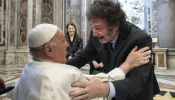 Pope Francis and Argentina’s President Javier Milei celebrate after the canonization Mass of Argentina’s first female saint, María Antonia of St. Joseph, on Feb. 11, 2024.