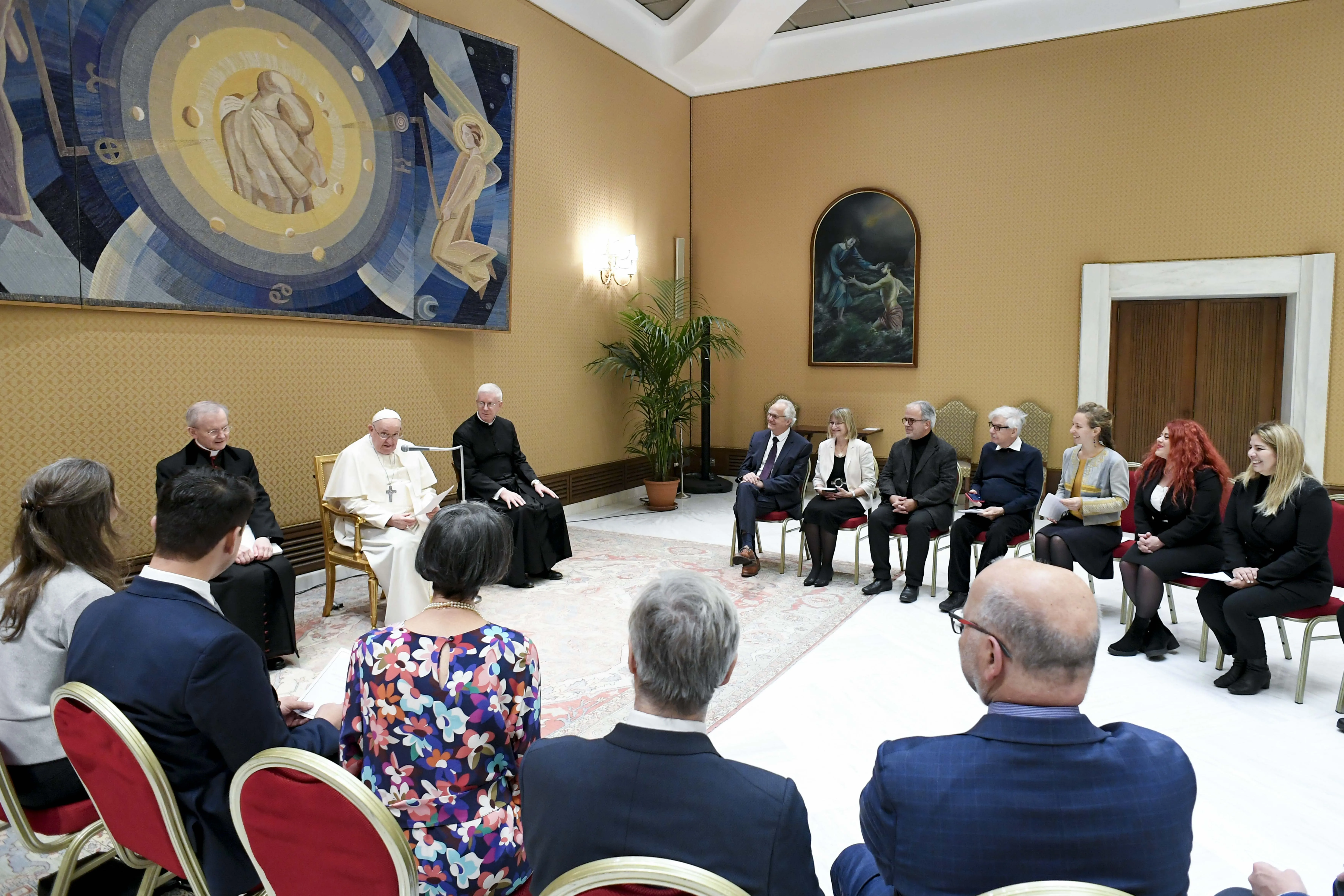 Pope Francis meets with representatives of DIALOP, Transversal Dialogue Project, an association of European leftist politicians and academics that seeks to bridge Catholic social teaching and Marxist theory, on Jan. 10, 2024, at the Vatican.?w=200&h=150