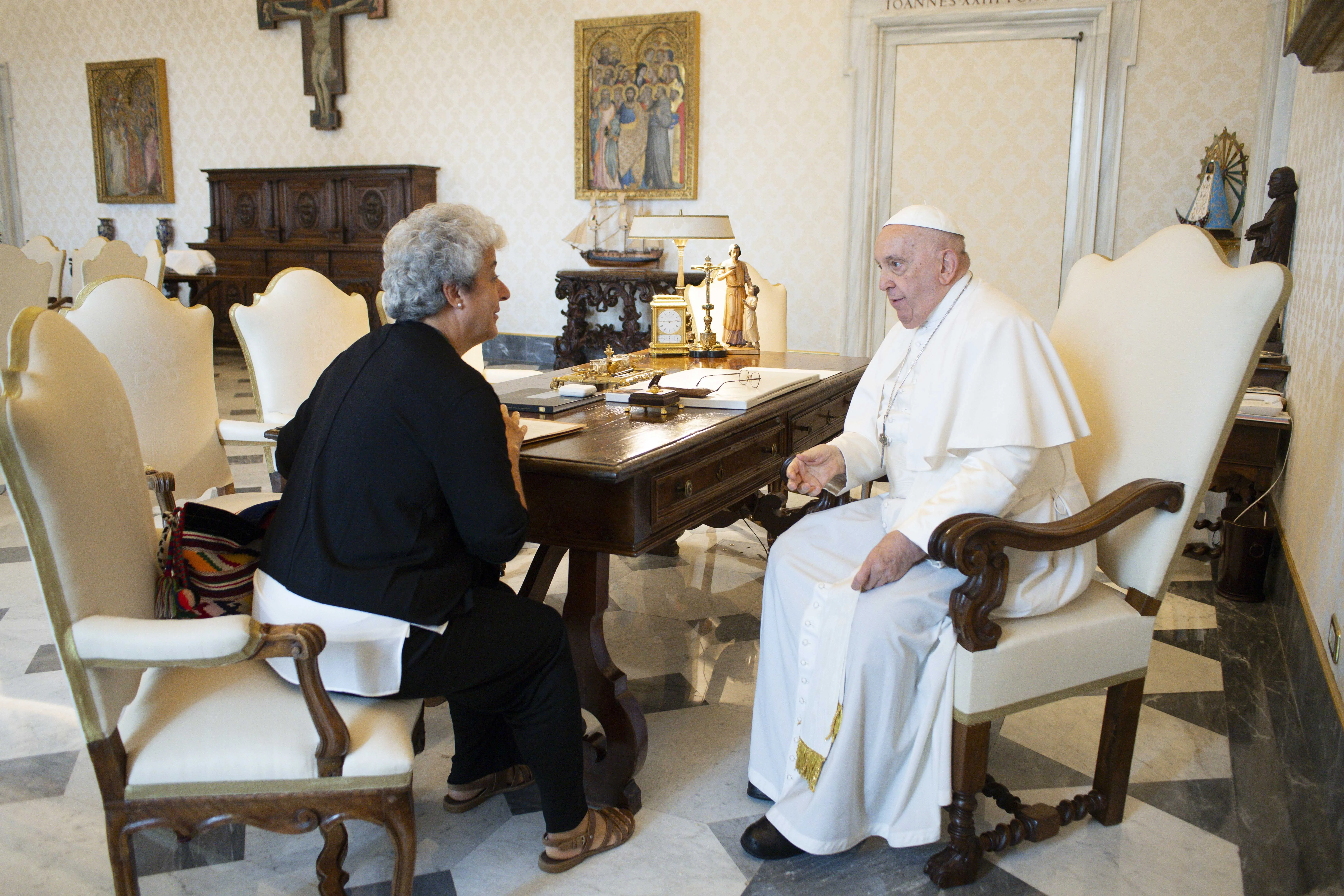 Pope Francis met Maria Campatelli, director of the Aletti Center, at the Vatican on Sept. 15, 2023. The Aletti Center was founded in Rome by the former Jesuit priest Father Marko Rupnik.?w=200&h=150