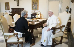 Pope Francis met Maria Campatelli, director of the Aletti Center, at the Vatican on Sept. 15, 2023. The Aletti Center was founded in Rome by the former Jesuit priest Father Marko Rupnik. Vatican Media.