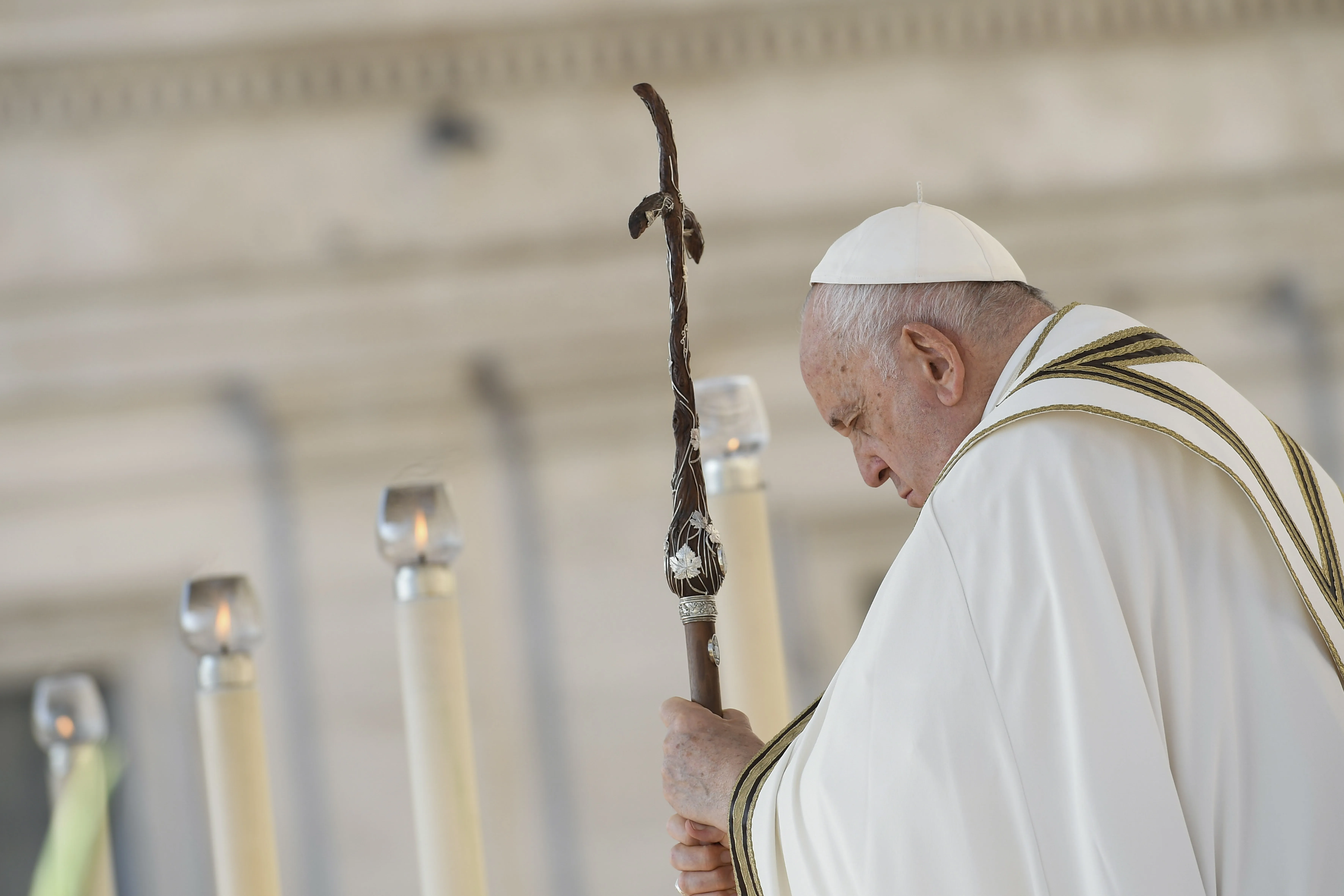 Pope Francis prays at the opening Mass for the Synod on Synodality on Oct. 4, 2023.?w=200&h=150