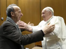 Pope Francis meets with Italian actor Roberto Benigni on Dec. 7, 2022.