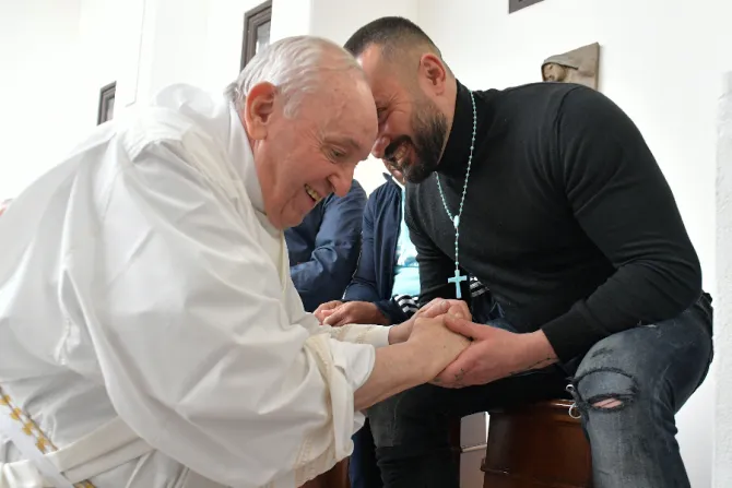 Pope Francis washes the feet of prisoners in Civitavecchia, Italy, April 14, 2022