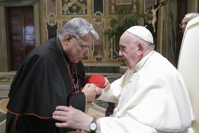 Pope Francis and Cardinal Marcello Semeraro, the prefect of the Vatican Dicastery for the Causes of Saints