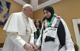 Pope Francis meets with relatives of Palestinians living in Gaza on Nov. 22, 2023. Credit: Vatican Media