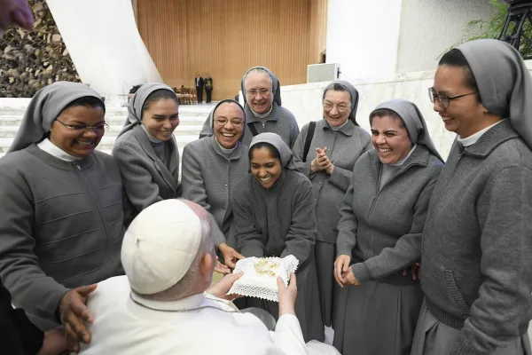 Pope Francis greets women religious at his general audience on Dec. 6, 2023, in Paul VI Hall at the Vatican. Credit: Vatican Media