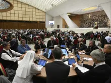 Delegates to the Synod on Synodality meet in the final days of the synod, Oct. 25, 2023.