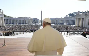 Pope Francis addressed pilgrims and tourists at his first outdoor general audience after the summer on Sept. 6, 2023. Vatican Media
