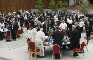 Pope Francis leads the Synod on Synodality delegates in prayer on Oct. 25, 2023. Credit: Vatican Media