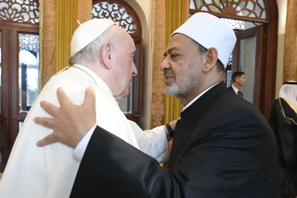 Pope Francis with the grand imam Sheik Ahmed Muhammad Al-Tayyib in Bahrain, Nov. 4, 2022. Vatican Media