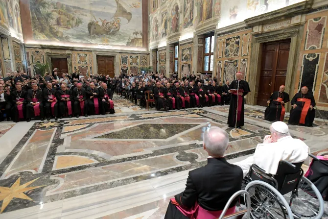 Pope Francis meets the bishops and priests of the churches of Sicily, Italy, in the Vatican's Clementine Hall on June 9, 2022