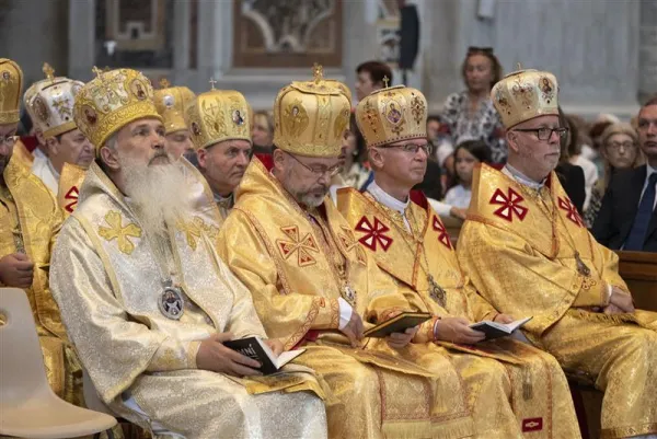 Major Archbishop Sviatoslav Shevchuk (middle), the leader of the Ukrainian Greek Catholic Church, presides over a Divine Liturgy in St. Peter’s Basilica on Sept. 10, 2023. Credit: Ukrainian Greek Catholic Church