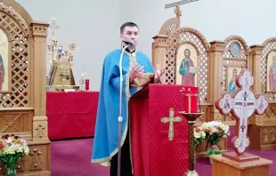 Father Andrii Chornopyskyi speaks at Ukrainian Catholic National Shrine of the Holy Family in Washington, D.C., March 25, 2022. Screenshot taken from USNS Facebook page