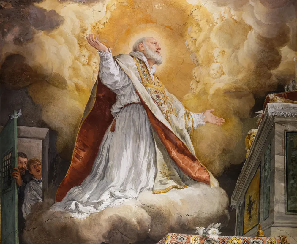 St. Philip Neri in levitation, fresco by unknown (1600 ca.) from Vallicella rooms of the saint, Chiesa Nuova, Rome.?w=200&h=150