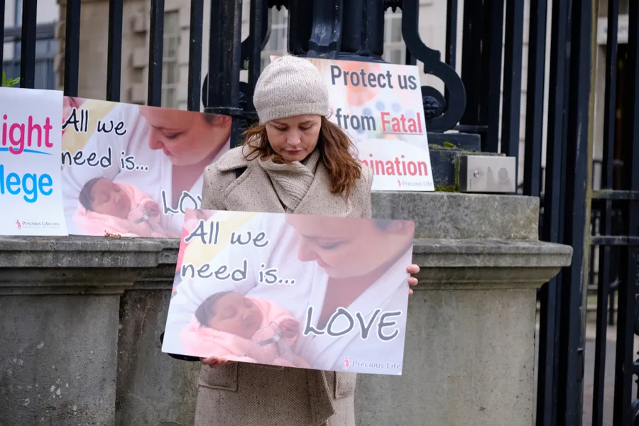 Pro-life protesters outsider the Belfast High Court as Northern Ireland abortion laws were being challenged in Belfast, U.K., Oct. 3, 2019.?w=200&h=150