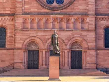 A statue of Charles de Foucauld in front of the Church of Saint-Pierre-le-Jeune in Strasbourg, France.