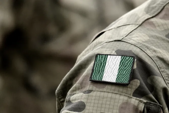 The flag of Nigeria on a military uniform