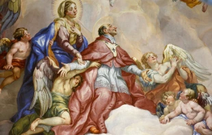 The Intercession of Charles Borromeo supported by the Virgin Mary dome fresco by Johann Michael Rottmayr in St. Charles’s Church, Austria. Credit: godongphoto/Shutterstock