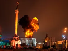 An explosion in the Ukrainian capital Kyiv on Feb. 24, 2022.