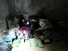 Children shelter in a basement in Mariupol, southeastern Ukraine, amid Russian bombardment on March 5, 2022.