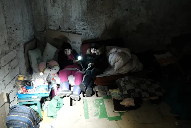 Children shelter in a basement in Mariupol, southeastern Ukraine, amid Russian bombardment on March 5, 2022