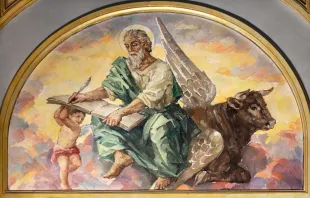 The painting St. Luke the Evangelist in church Iglesia El Buen Pastor by Miguel Vaguer (1959). Renata Sedmakova/Shutterstock