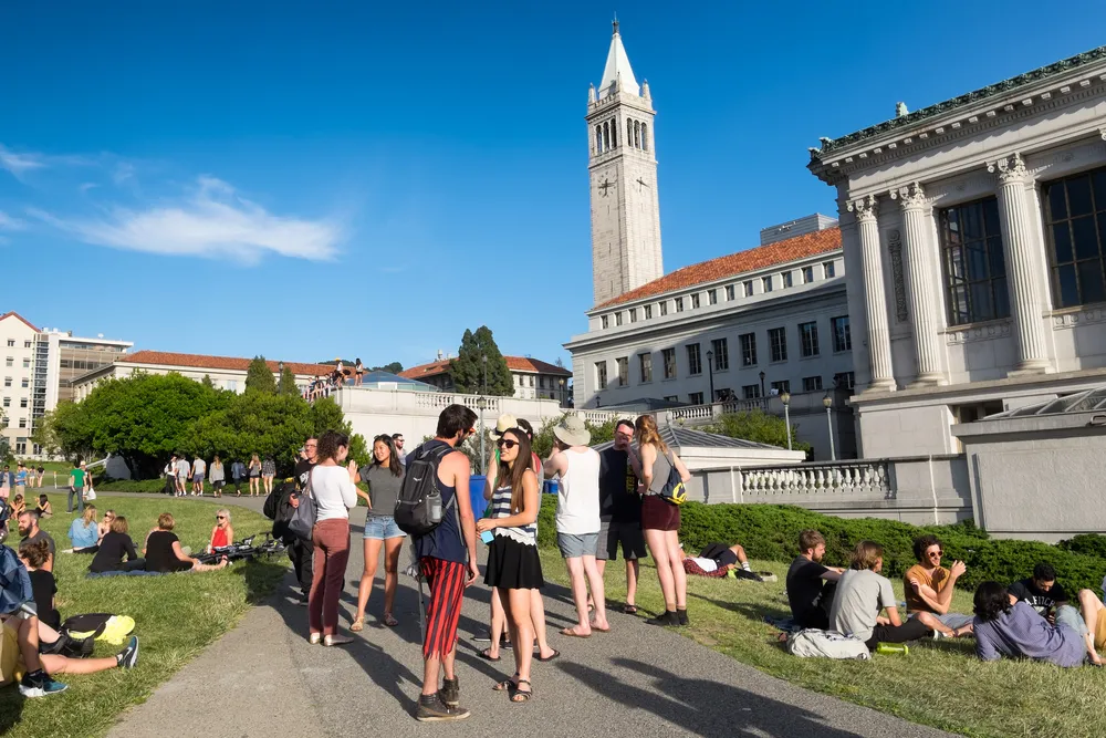 Students at the University of California, Berkeley, with the Campanile tower in the background.?w=200&h=150