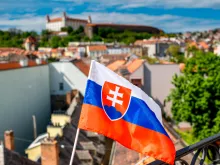 The flag of Slovakia, pictured in the country’s capital, Bratislava.