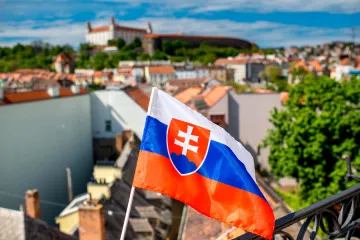 The flag of Slovakia, pictured in the country’s capital, Bratislava