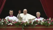 Pope Francis gives his urbi et orbi message and blessing from the central loggia of St. Peter’s Basilica on March 31, 2024.