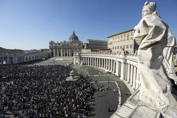 Pilgrims gather in St. Peter’s Square for Pope Francis’ Sunday Angelus on Feb. 18, 2024. Credit: Vatican Media
