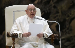 Pope Francis delivers a message at his general audience on Wednesday, Jan. 17, 2024, in the Paul VI Audience Hall at the Vatican. Credit: Vatican Media