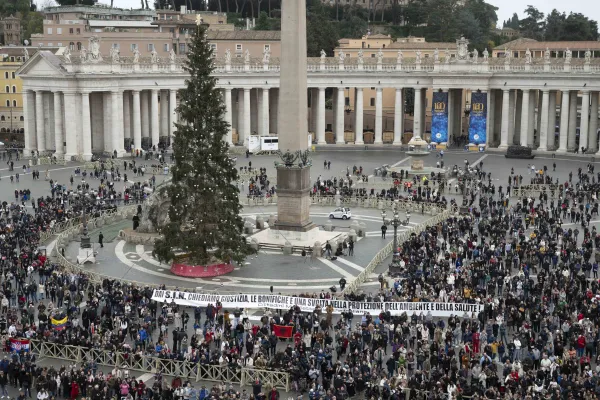 A crowd gathers in St. Peter's Square to pray the Angelus with the pope on Christmas Eve, Dec. 24, 2023. Vatican Media