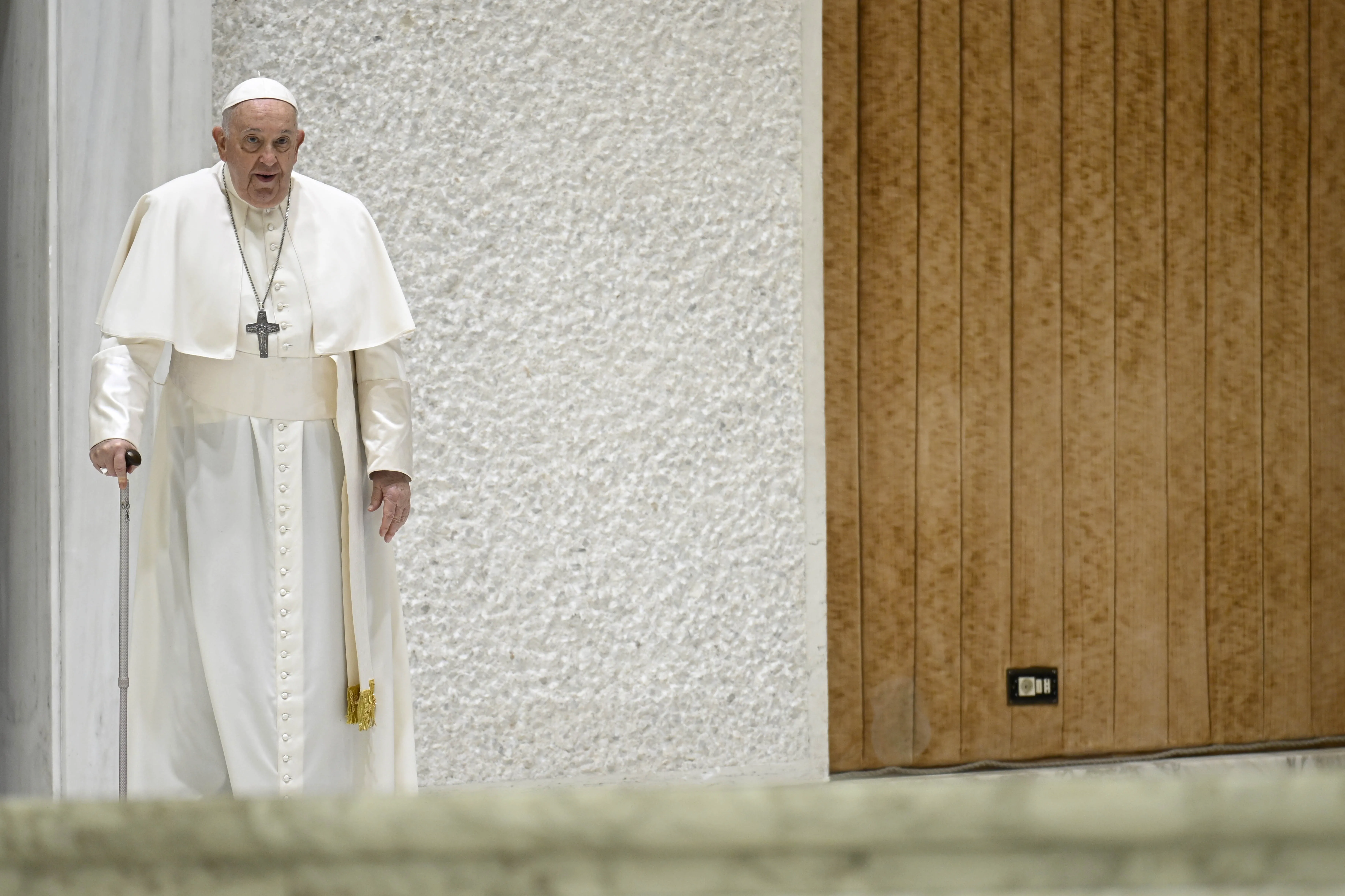 Pope Francis uses a cane to walk at his general audience on Nov. 29, 2023.?w=200&h=150