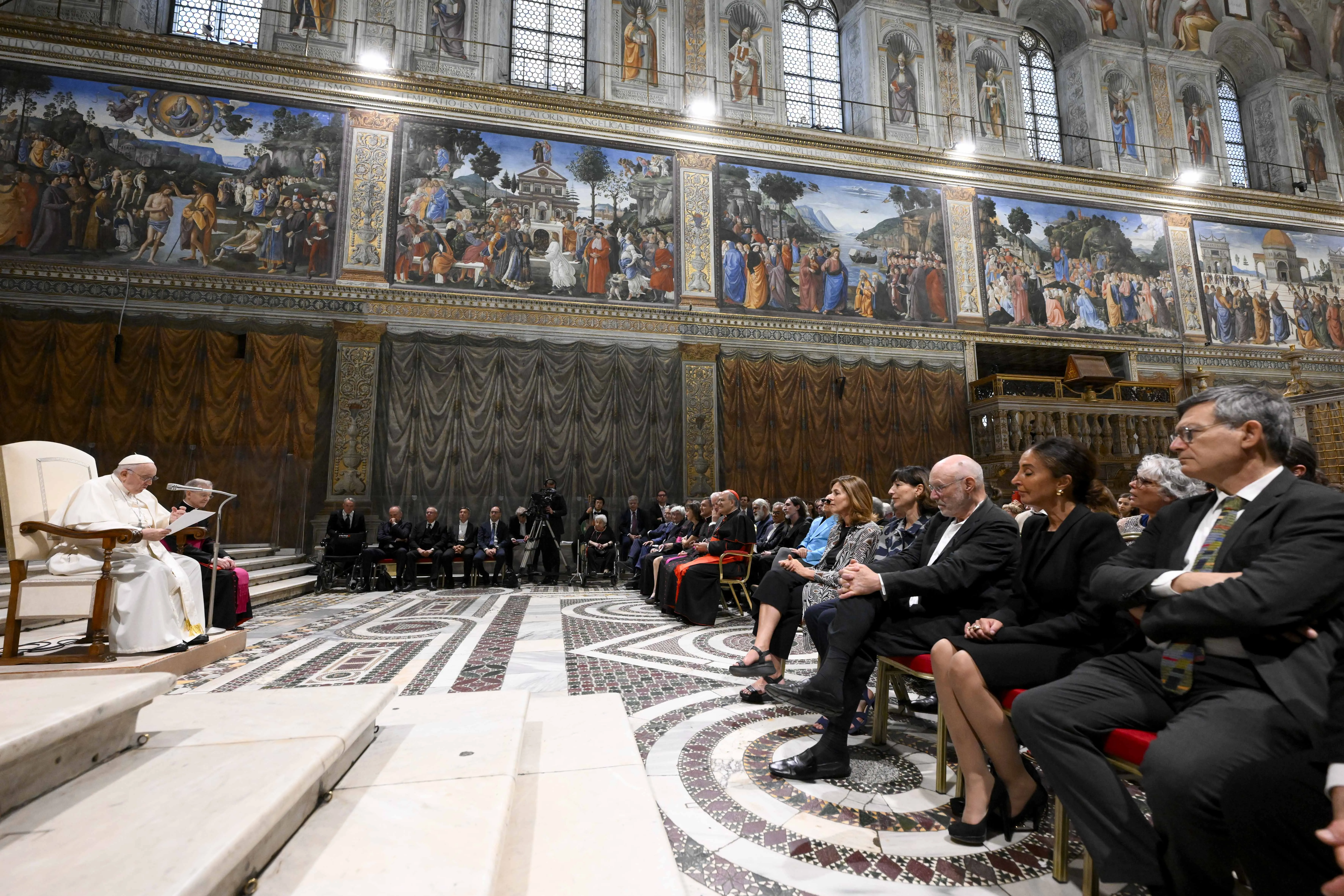 Pope Francis addressed approximately 200 prominent artists and other creative people from more than 30 countries in the Sistine Chapel on June 23, 2023.?w=200&h=150