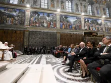 Pope Francis addressed approximately 200 prominent artists and other creative people from more than 30 countries in the Sistine Chapel on June 23, 2023.