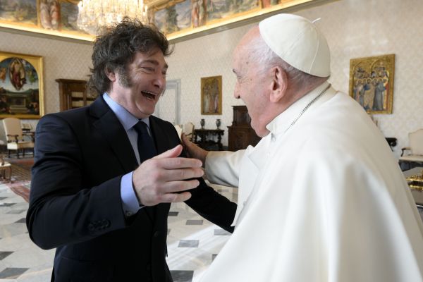 Pope Francis meets with Argentina President Javier Milei in a private audience on Feb. 12, 2024, at the Vatican. Credit: Vatican Media