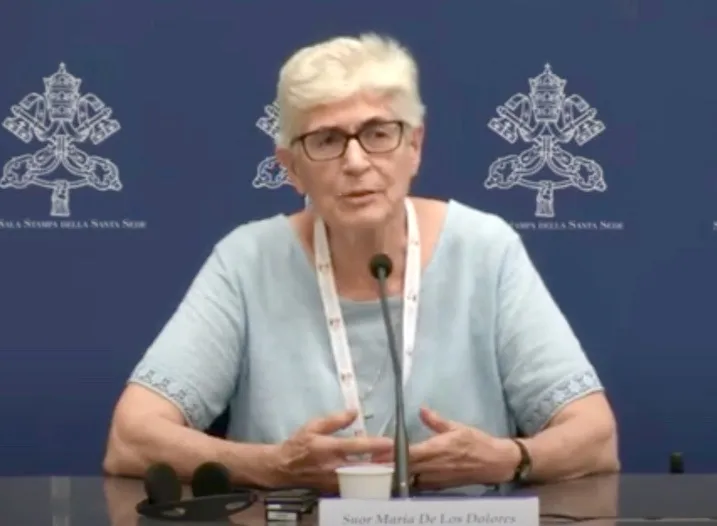 Sister María de los Dolores Palencia Gómez, Superior General of the Congregation of St. Joseph of Lyon, speaks to journalists during a press briefing for the Synod on Synodality at the Vatican on Oct. 14, 2023.?w=200&h=150