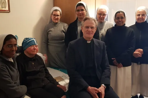 Sister Maria Lucindis Stock with members of the Pallottine Sisters and Father Hans-Peter Fischer, on March 4, 2022. Courtesy photo
